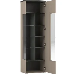 Parete attrezzata 325x180h cm moderna con vetrina beige grigio Matt