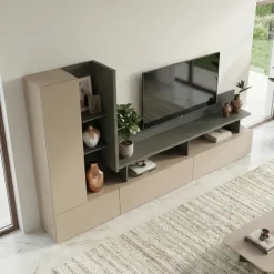Parete attrezzata 270x162h cm moderna beige grigio Matt