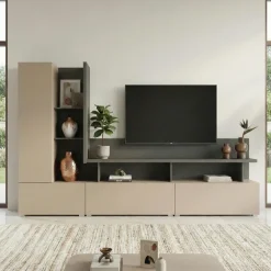 Parete attrezzata 270x162h cm moderna beige grigio Matt