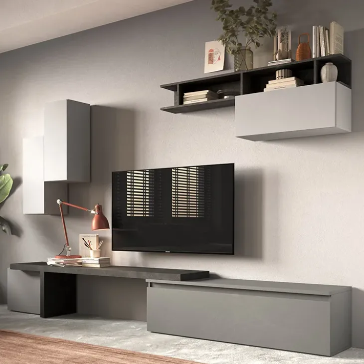 Parete attrezzata 330x200h cm moderna grigio antracite Sunset 33