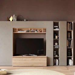 Parete attrezzata 305x186h cm moderna tortora rovere chiaro Sunset 36