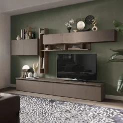 Parete attrezzata 336x200h cm moderna rovere marrone bronzo Sunset 32