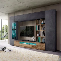 Parete attrezzata 290x192h cm moderna grigio ardesia acero pereira Zenith