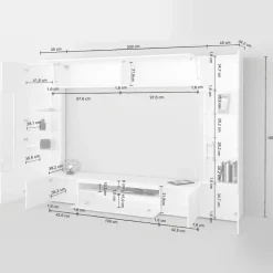 Parete attrezzata 290x190h cm moderna 2 vetrine tortora rovere Zenith 2
