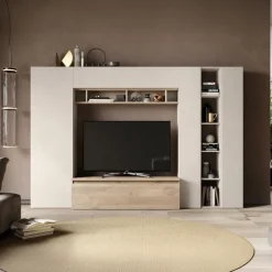 Parete attrezzata 277x186h cm moderna beige rovere chiaro Sunset 63