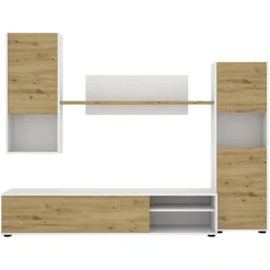 Parete attrezzata 220x175h cm moderna legno rovere bianco Matias