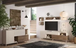 Parete attrezzata 241x176h cm moderna beige rovere scuro Witty