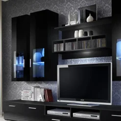 Parete attrezzata 300x190h cm moderna nero lucido Barrie Gihome®