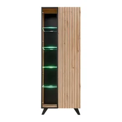 Parete attrezzata 340x192h cm moderna noce con stampa nera Mendes 2