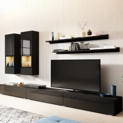 Parete attrezzata 270x176h cm moderna nero Emotion Gihome®