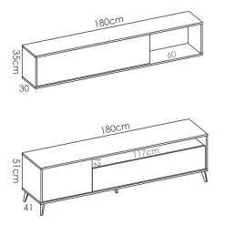 Parete attrezzata 180x166h cm moderna soggiorno rovere grafite Edgar