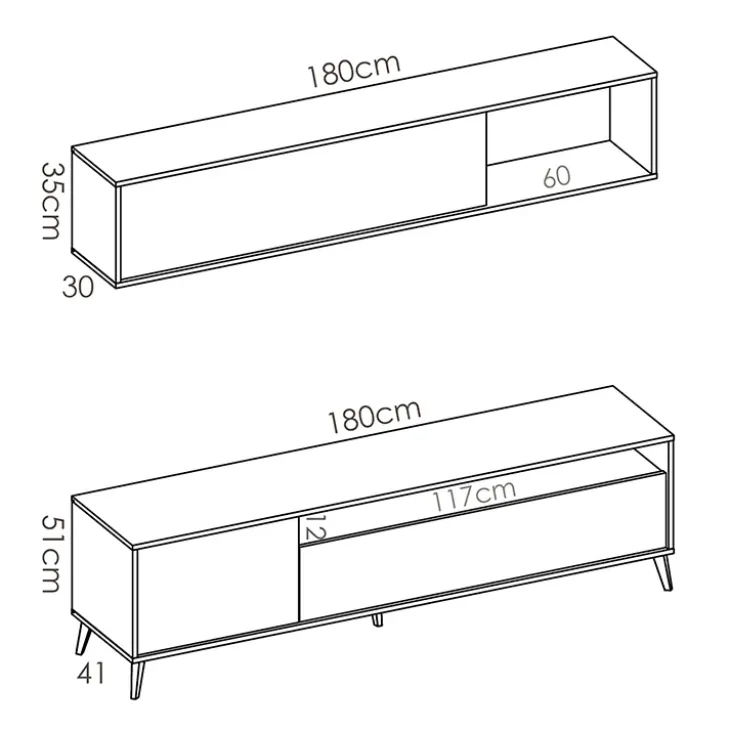 Parete attrezzata 180x166h cm moderna soggiorno rovere grafite Edgar