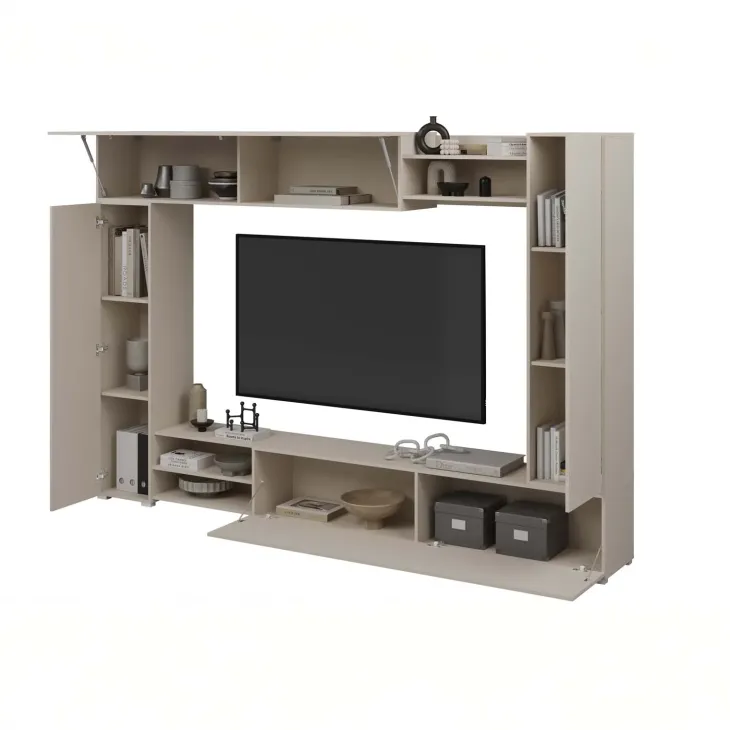 Parete attrezzata 270x185h cm moderna beige cashmere Calima