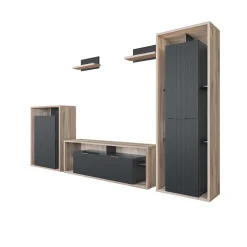 Parete attrezzata 310x201h cm moderna cannettato rovere nero Savona