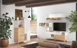 Parete attrezzata 181x205h cm moderna bianco lucido rovere chiaro Witty