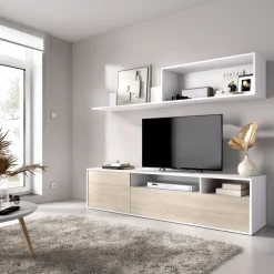 Parete attrezzata 180x200h cm moderna bianco rovere Tava