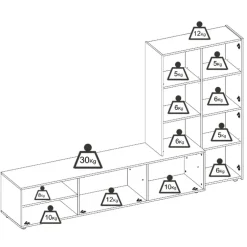 Parete attrezzata 227x141h cm moderna bianco rovere Fold