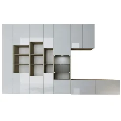 Parete attrezzata 340x205h cm rovere bianco lucido con led Shanti