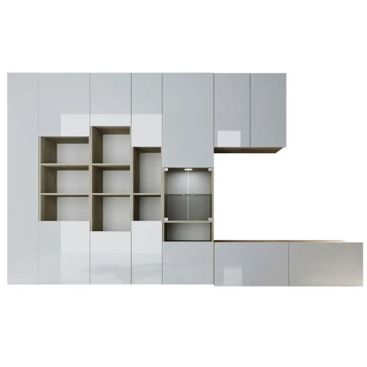 Parete attrezzata 340x205h cm rovere bianco lucido con led Shanti