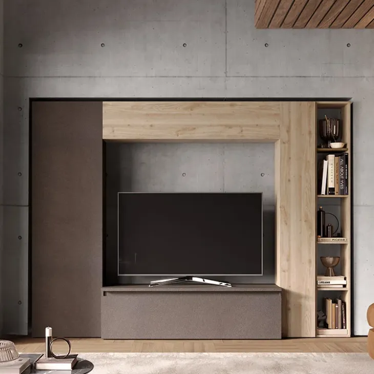 Parete attrezzata 249x186h cm salvaspazio marrone rovere chiaro Sunset 9