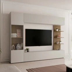 Parete attrezzata 250x187h cm soggiorno beige cashmere rovere Gracia
