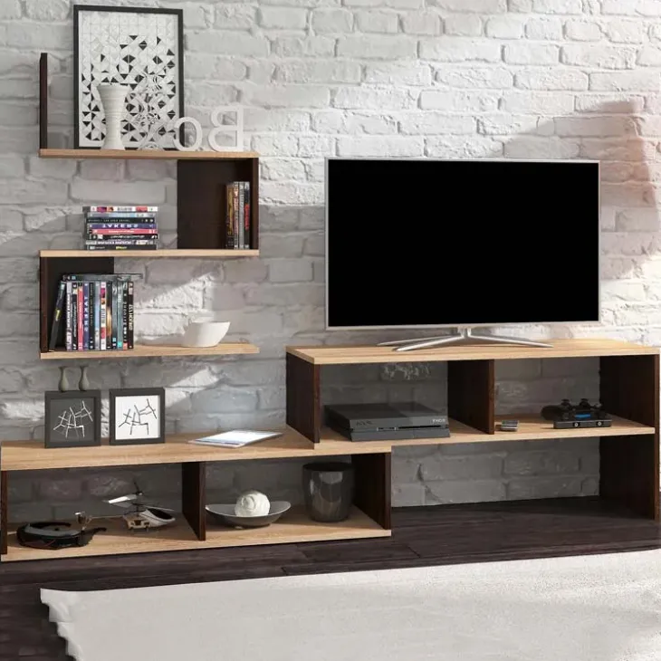 Parete attrezzata 180x165h cm soggiorno rovere chiaro e scuro Jessica