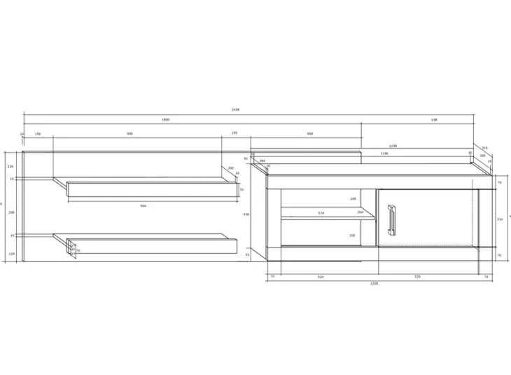 Parete attrezzata 240x210h cm soggiorno bianco opaco nero lucido Susan Gihome®