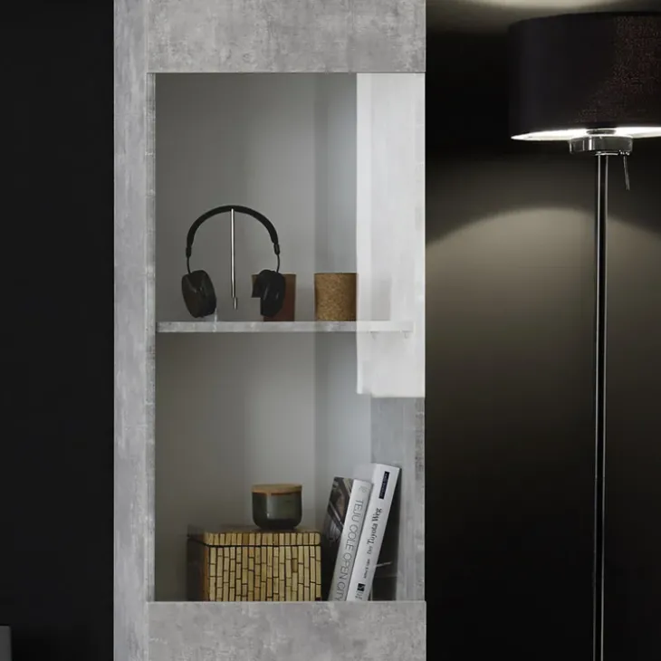 Parete attrezzata 257x187h cm soggiorno bianco lucido cemento Steppi 3