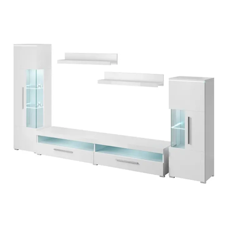 Parete attrezzata 350x170h cm soggiorno bianco lucido Frisk