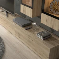 Parete attrezzata 270x176h cm soggiorno moderna rovere nero Emotion Gihome®