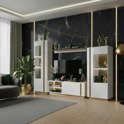 Parete attrezzata 270x194h cm soggiorno bianco opaco e lucido Noa Gihome®