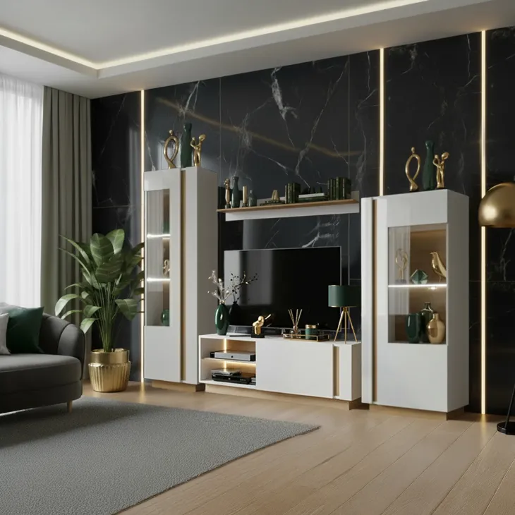 Parete attrezzata 270x194h cm soggiorno bianco opaco e lucido Noa Gihome®