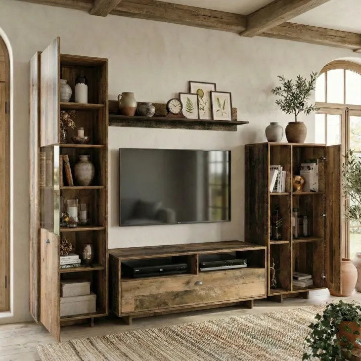 Parete attrezzata 260x185h cm soggiorno legno antico West Gihome®