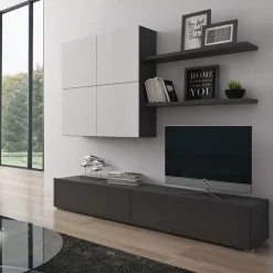 Parete attrezzata 200x195h cm soggiorno bianco frassinato antracite Euphoria