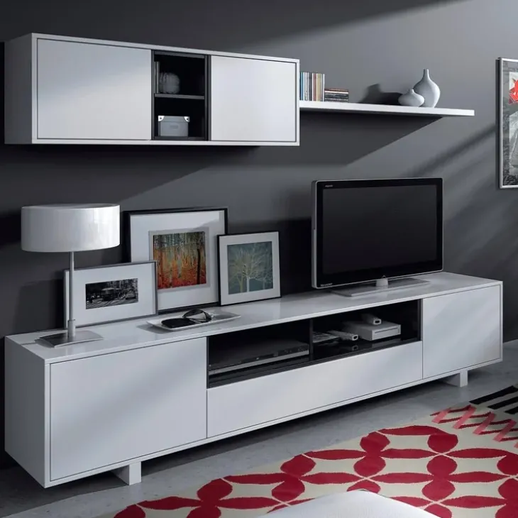Parete attrezzata 200x145h cm soggiorno bianco antracite Belle