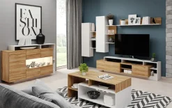 Parete attrezzata 260x190h cm soggiorno moderna rovere bianco opaco Blob