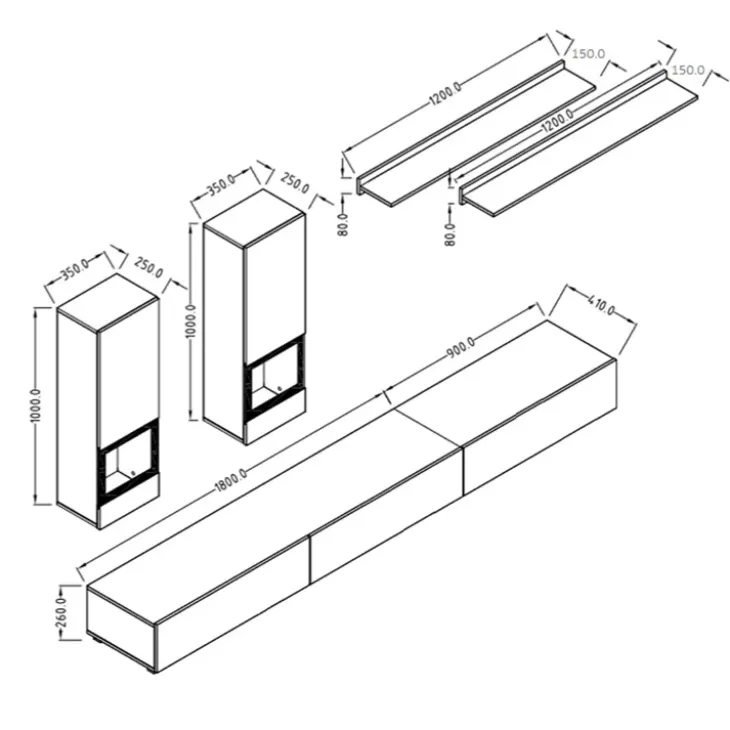 Parete attrezzata 270x176h cm soggiorno bianco nero Emotion Gihome®