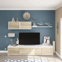 Parete attrezzata 200x140h cm soggiorno rovere bianco opaco Itaca