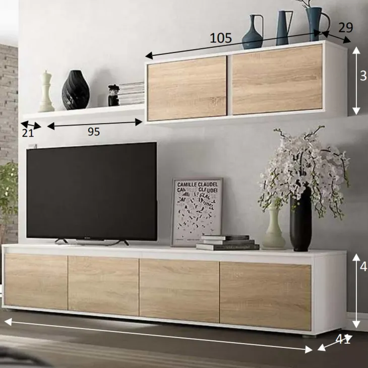 Parete attrezzata 200x140h cm soggiorno rovere bianco opaco Itaca