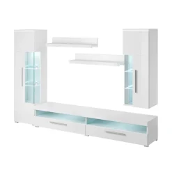 Parete attrezzata 275x175h cm soggiorno bianco lucido Frisk