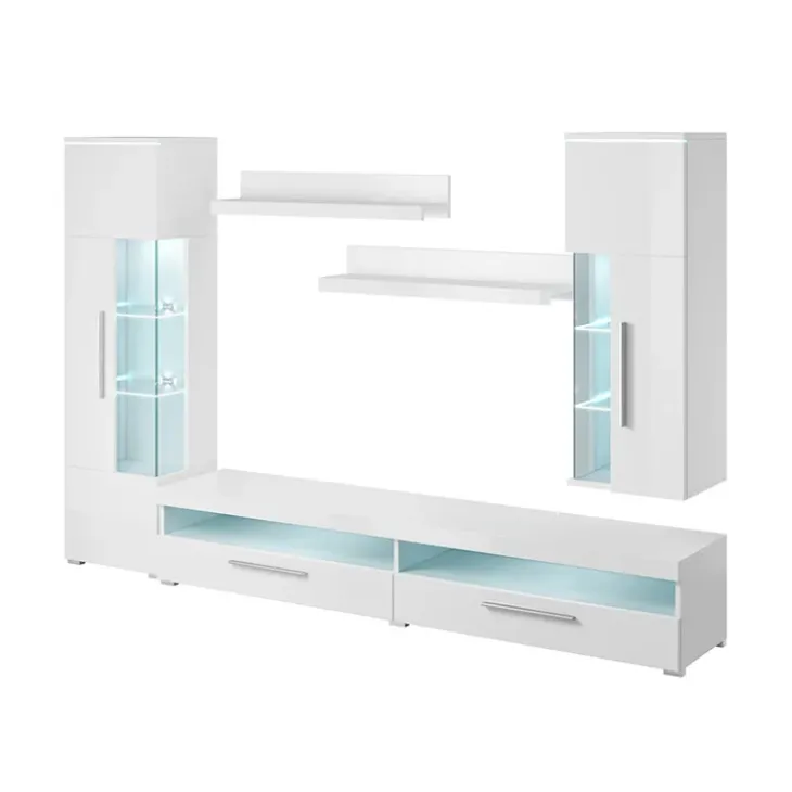 Parete attrezzata 275x175h cm soggiorno bianco lucido Frisk