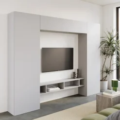 Parete attrezzata 246x186h cm soggiorno grigio chiaro Sunset 1000