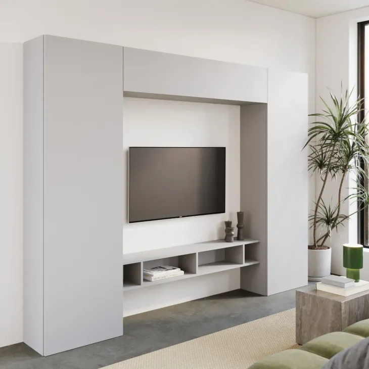 Parete attrezzata 246x186h cm soggiorno grigio chiaro Sunset 1000