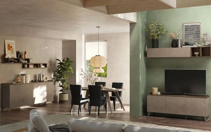Parete attrezzata 181x200h cm soggiorno bronzo rovere scuro Jonson
