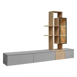 Parete attrezzata 240x160h cm sospesa moderna grigio rovere Tetra