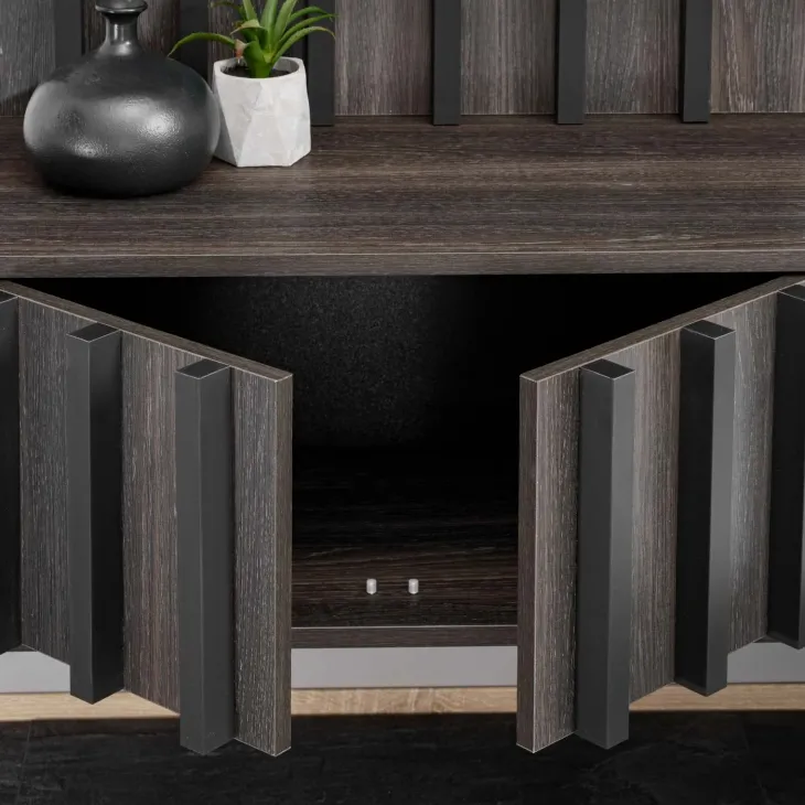 Parete attrezzata 160x148h cm sospesa cannettato wengè bianco effetto marmo Kendo
