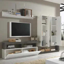 Parete attrezzata 277x200h moderna cm bianco lucido ossido Invictus