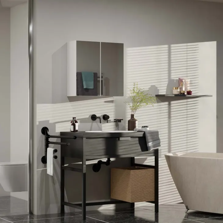 Pensile bagno sospeso 60x60h cm 2 ante con specchio bianco Motty