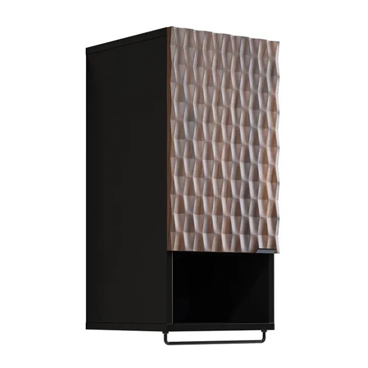 Pensile bagno sospeso 34x81h cm 1 anta 1 vano a giorno nero anta decorata noce Silvy