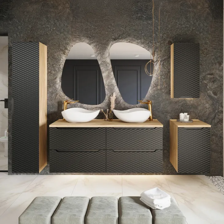 Pensile bagno sospeso 35x75h cm 1 anta nero rovere Swim